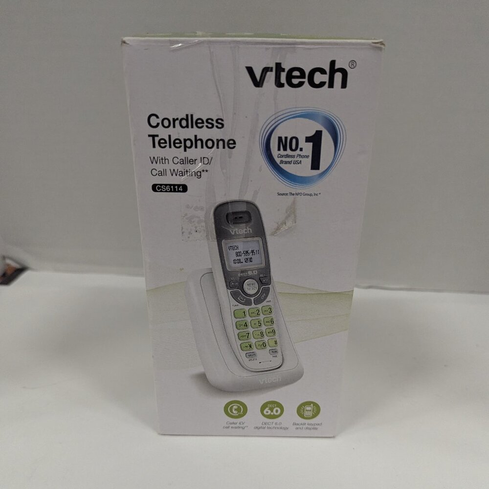 VTech CS6114 DECT 6.0 Cordless Phone with Caller ID – White/Grey (Brand New)